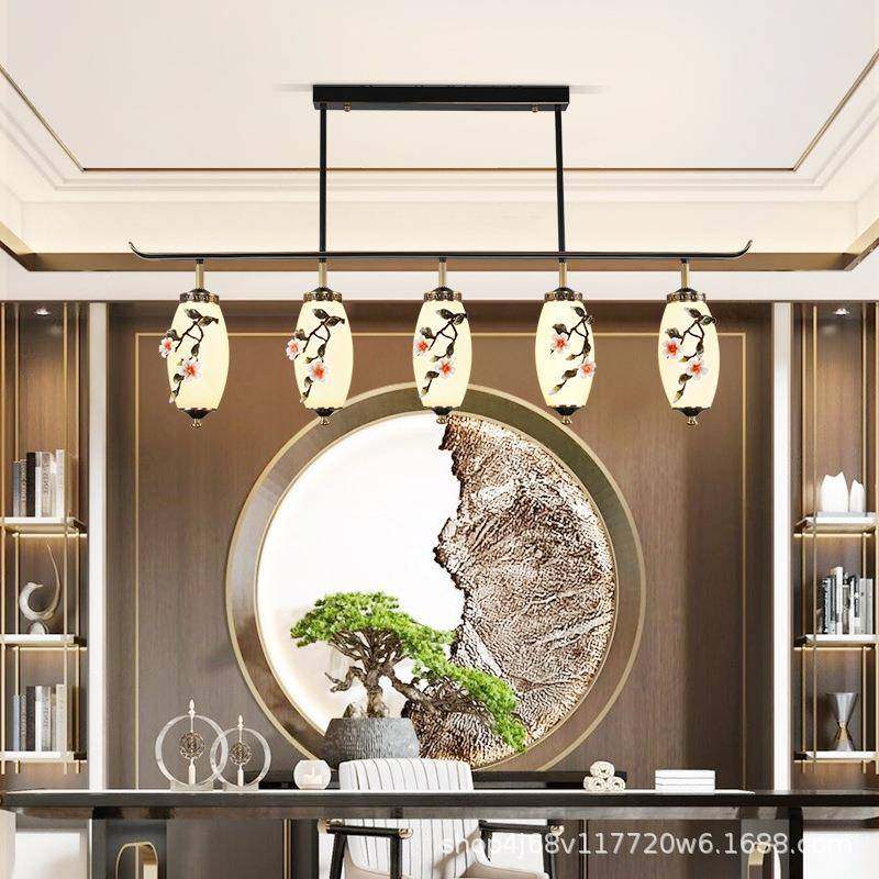 新中式全铜吊灯三头轻奢陶瓷茶室铜灯大气中国风餐厅吧台家用灯具,家装灯饰光源,智能吊灯,淘宝优惠券,粉丝福利购,淘宝优惠卷