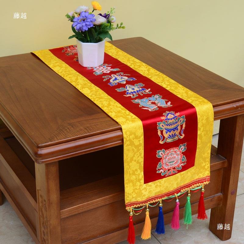 藏式桌旗织八吉祥红黄蓝长条茶几电视柜佛桌旗居家客栈装饰小桌旗