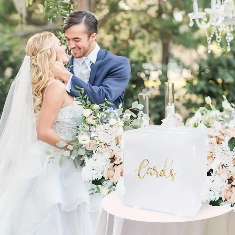 磨砂亚克力婚礼卡片盒带灯婚庆现场收集祝福信封拆装收纳盒子