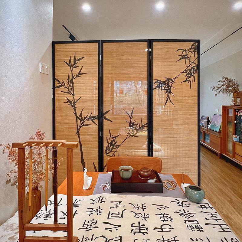 新中式屏风竹子贴纸可定茶室隔断竹编客厅围挡小户型国风竹影阳台