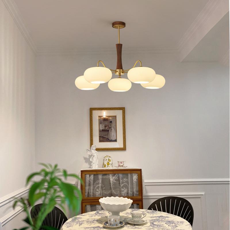 中古vintage胡桃木吊灯卧室主灯美式复古客厅民宿餐厅书房柿子灯