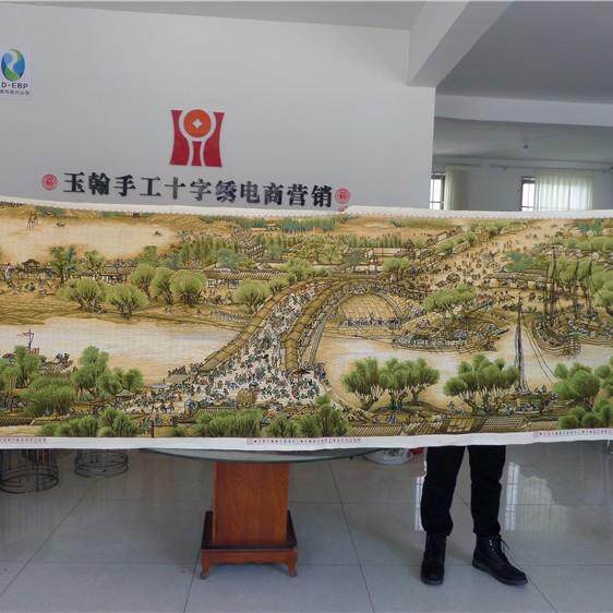 已绣好的纯手工十字绣成品清明上河图满绣2米3米客厅大幅挂画出售