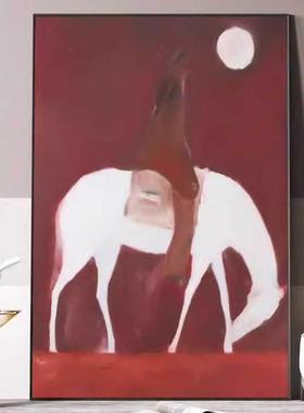 现代红色复古骑白马的男人客厅装饰画卧室玄关美式中古风古典挂画