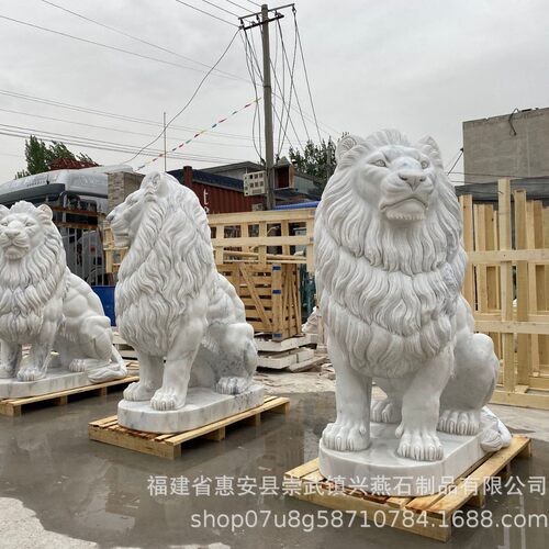 定制 兴燕工厂高品质汉白玉狮子石雕 家居 / 商业场所装饰工艺品