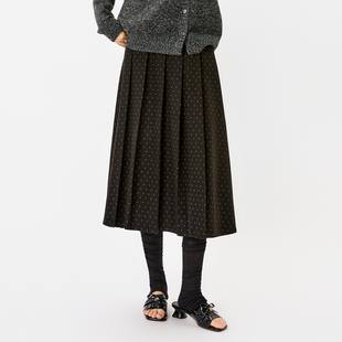 法柚百褶裙中长款2025冬季新款百搭裙A字波点半身裙收腰女