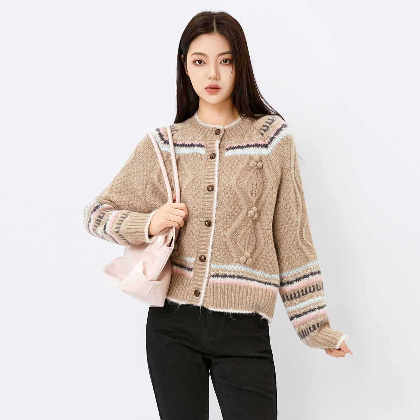 法柚条纹毛衣2025冬季新款费尔岛毛衫百搭针织羊毛开衫外套上衣,女装/女士精品,毛衣,淘宝优惠券,粉丝福利购,淘宝优惠卷