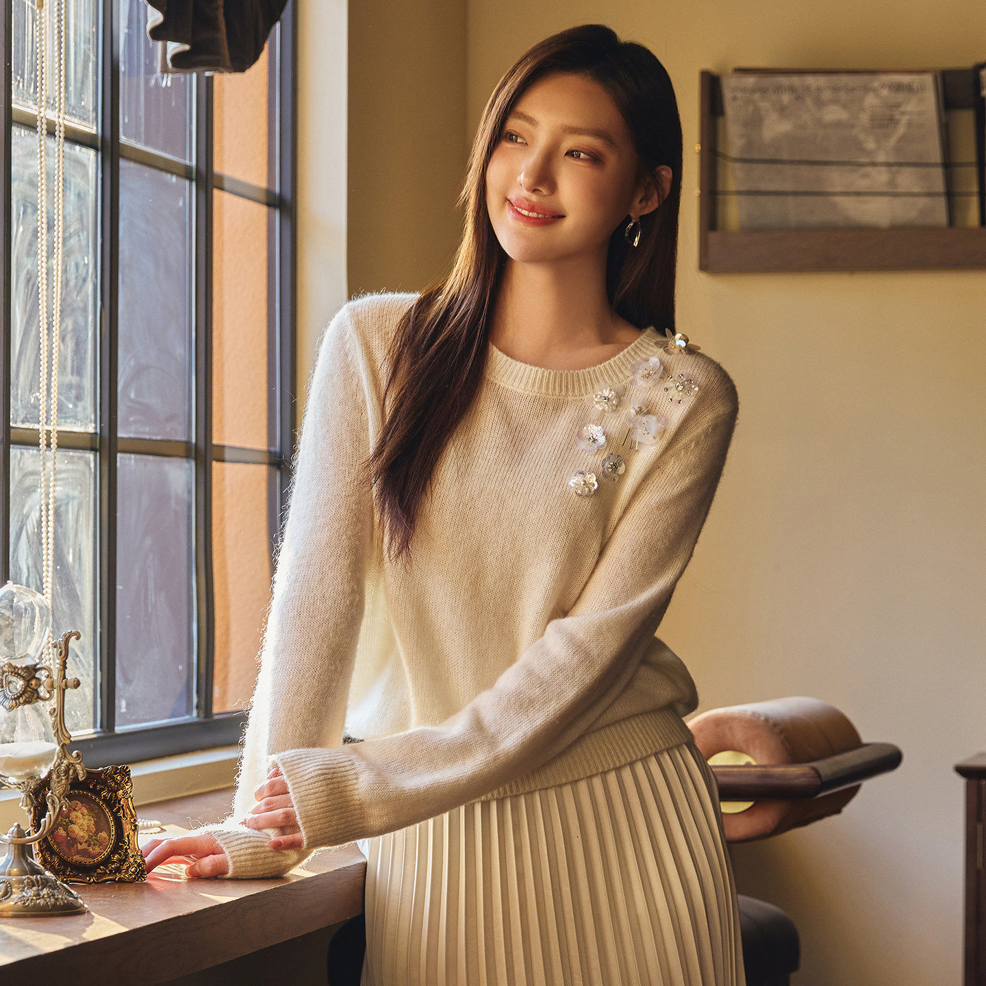 法柚2026春季毛衣女装马海毛珠片花朵羊毛针织衫上衣套头针织衫,女装/女士精品,毛衣,淘宝优惠券,粉丝福利购,淘宝优惠卷