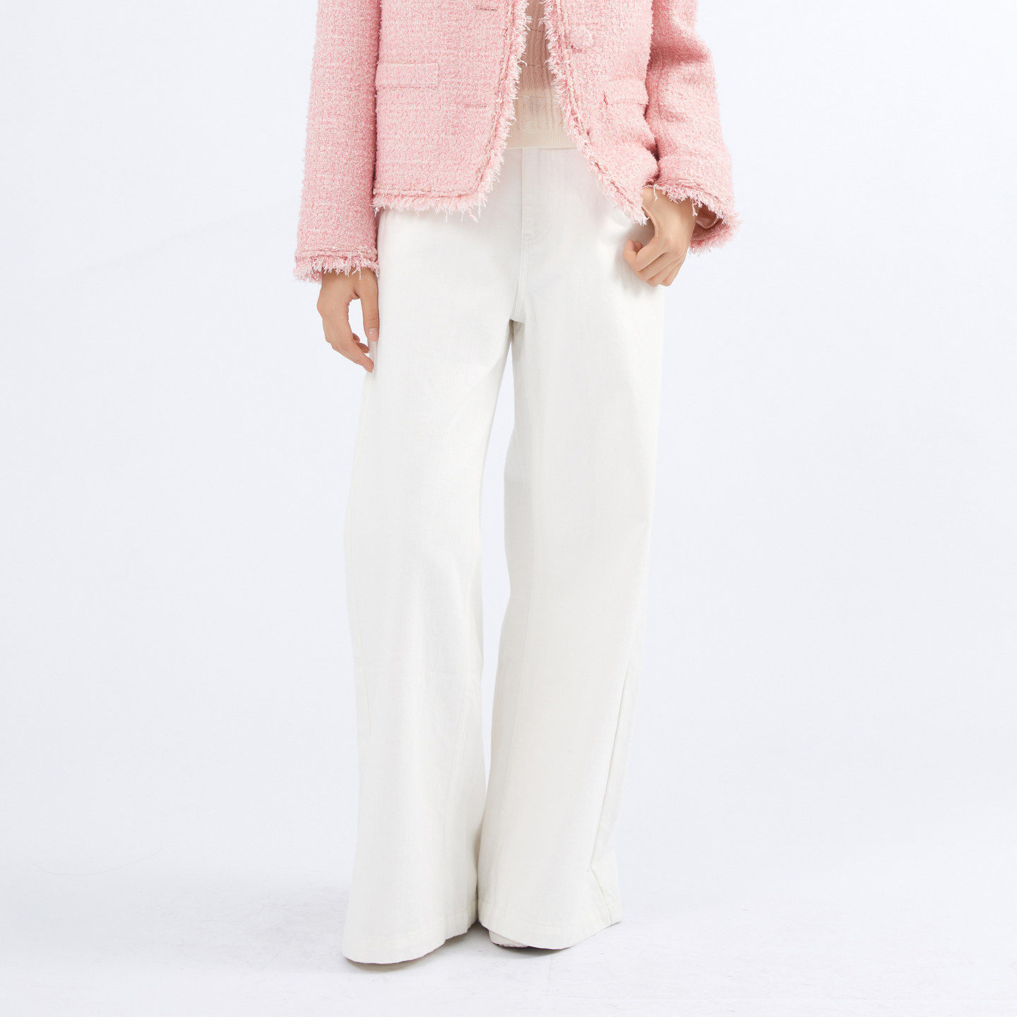 法柚白色时尚高腰垂感牛仔裤女2026春季新款百搭阔腿直筒长裤子