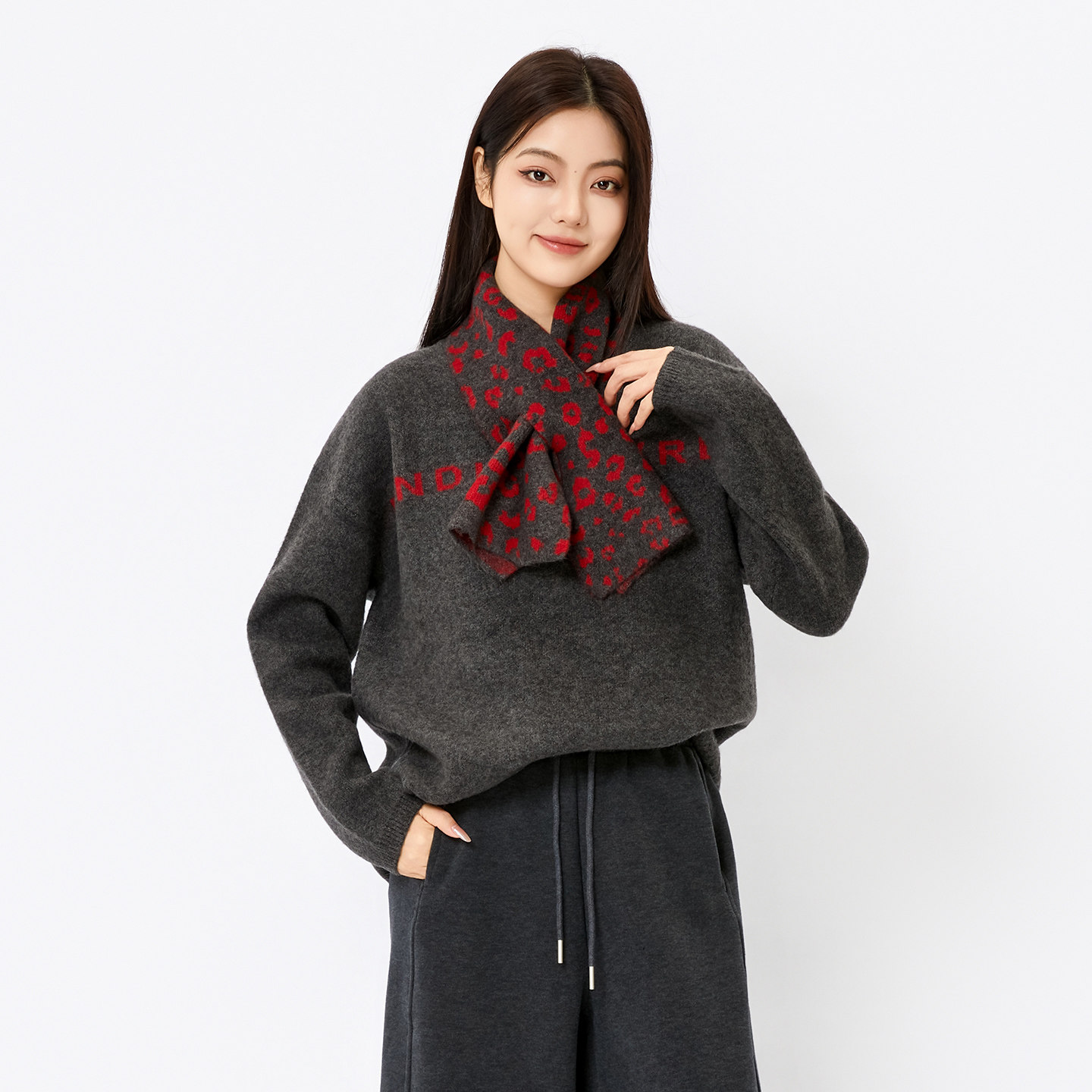 法柚2025冬季新款毛衣小众围巾设计感拼接羊毛针织衫显瘦气质女