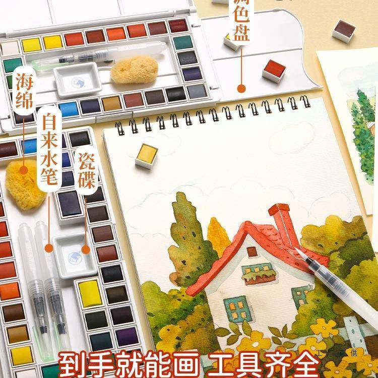 固彩套装48色水固彩颜料体体36KBF色固体水水彩套装24色固体水彩