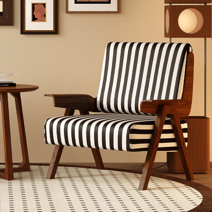 法式复古实木沙发椅客厅阳台靠背单人休闲椅中古风懒人扶手椅子