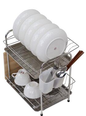 家厨房用不厨SR288锈钢房置物架双层碟架沥水架碗晾放碗筷收纳架S