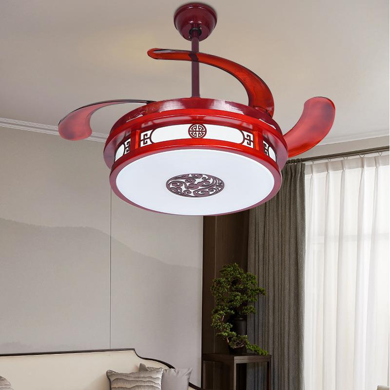 新中式隐形风扇吊灯中E国风仿木艺餐厅客厅主室L849古D圆卧形吊扇