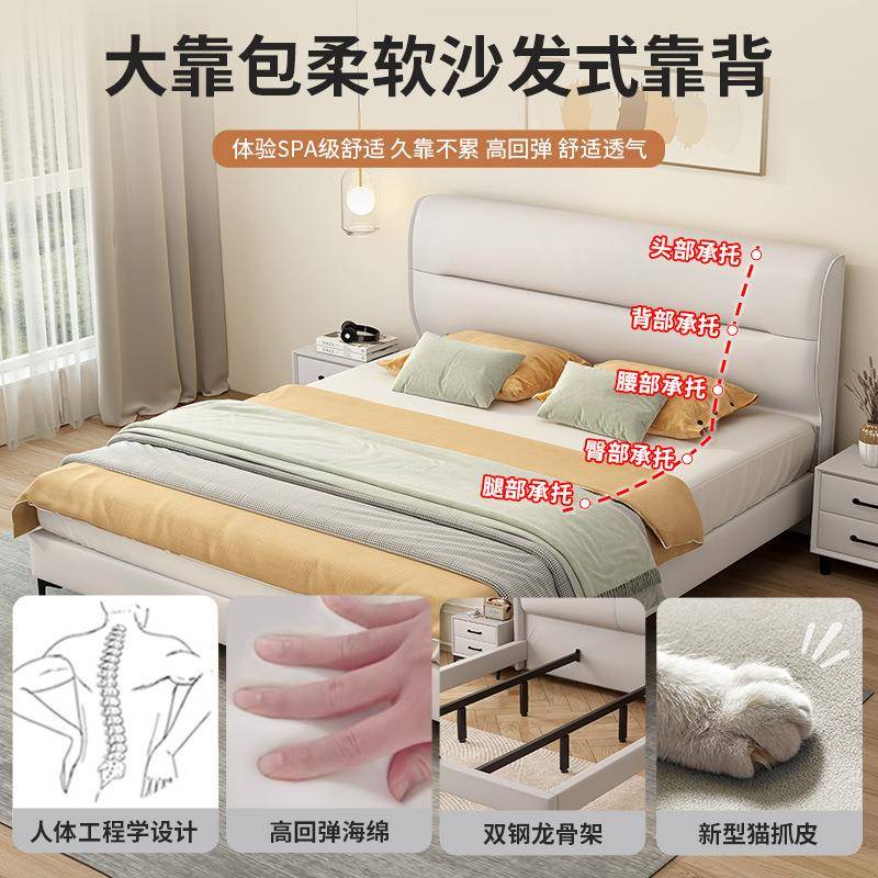 软奢C01包实木床现代简约主双人床1.5米轻出租卧房小1.8m床布艺大