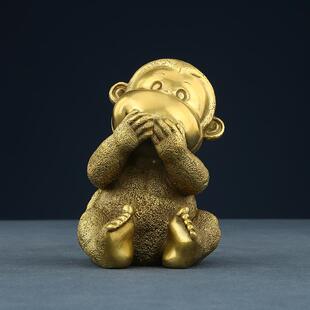 四不猴摆饰件工艺品二生肖猴铜猴子摆黄铜四件家铜居客厅装十品家