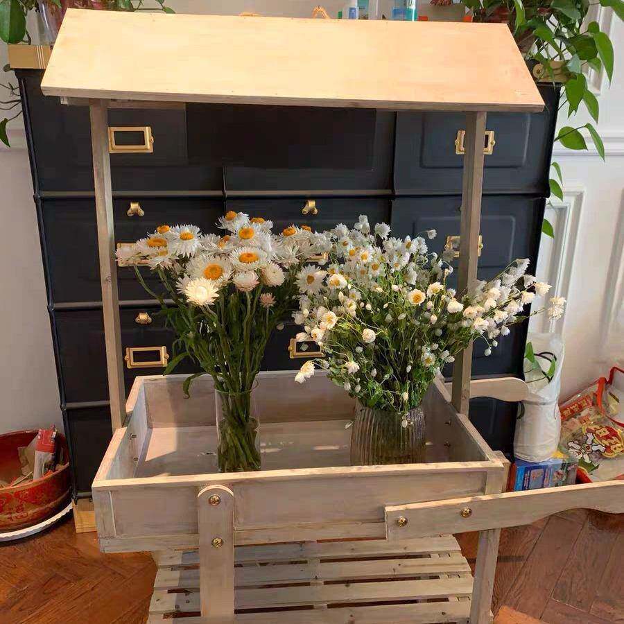 清旧木质落地摆软件装饰RDF品橱窗新黑板花架摆做设带轮