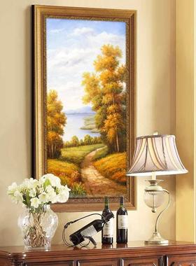 欧式过入户玄关装饰画竖款道走廊美挂C171油画风景式发财树画竖版