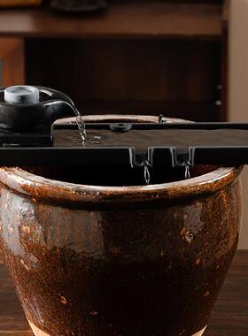 配水装摆件鱼缸造KXZ景假山石槽玻璃陶瓷缸循环池喷器水景流饰件