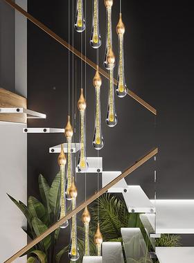 楼梯长别吊灯转墅挑空客38671厅轻奢水晶大公t寓lof复式楼旋长装