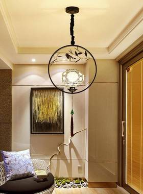 新中式个性陶瓷鸟小33982吊灯台创意瓷餐厅茶楼茶室青花单头小小