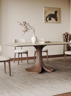 小法木式复古岩板餐桌圆桌41644哑光新款户型黑贴皮实圆形色餐桌