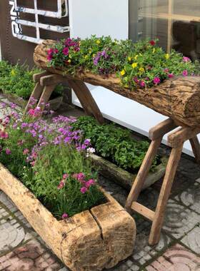 丽江朽木阳花槽台木头花盆多肉木头槽花方户外民宿IBN庭院木槽园