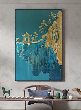 新中式中国风山水31276高端大气绿抽象厅饰画装玄关客壁画竖版挂