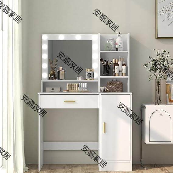 1335妆梳妆台灯梳镜套和桌子装配带有1个大抽屉1个柜子和4个架子