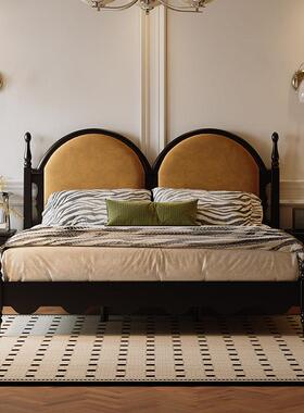 9C法式复古软包木床中古风黑式色现代美RFY简约实床1米8双人主卧