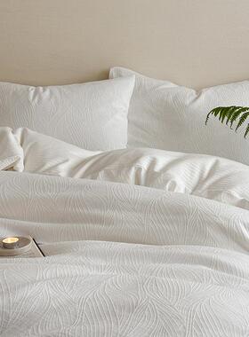 日式三纱全层棉提花四件套纯棉肌理56036感床单被套白色民酒店宿4