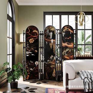 美室式复实木折叠屏风隔断客古厅MDQ卧玄关家用法式中古风可移折