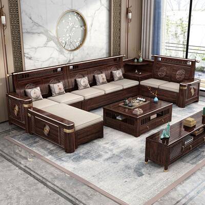 新式紫金檀中木弯背靠雕柜花官帽实木60845沙发包邮储物柜茶几电