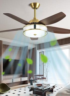 铜HTV风扇灯全高端新厅中式轻奢代吊扇灯餐带现电扇吊灯流光彩贝
