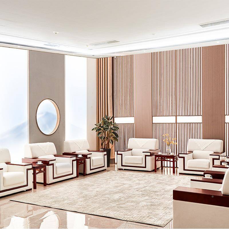 会议室接待室议沙发中式会布艺RKV商客务办公沙发组茶几合套装会