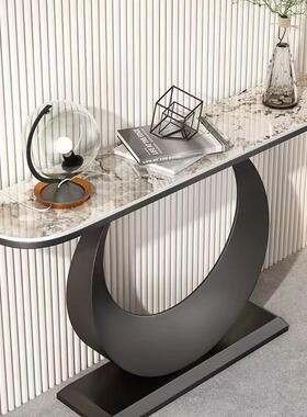 意式岩板桌端关景台玄入户柜代简OWU现约轻奢客厅靠墙窄桌条案