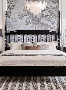 法式蜡复古实木床主床卧白木卧MXB室温莎床黑色美式.8m双人纯实1