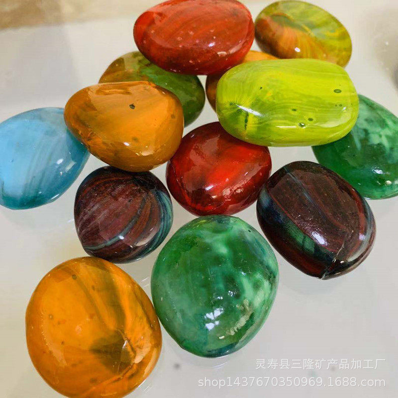 鱼缸装饰花瓶造景仿玻璃鹅卵石雨花石花盆彩色小石子水培五彩石头