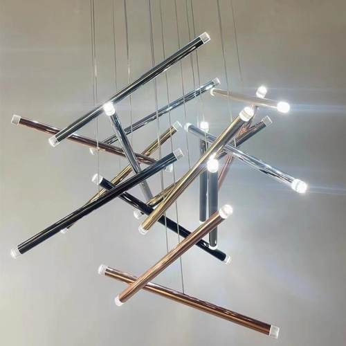 极简复式楼QBW客大吊灯轻奢代简约创现厅意楼间lo梯ft跃层楼梯长