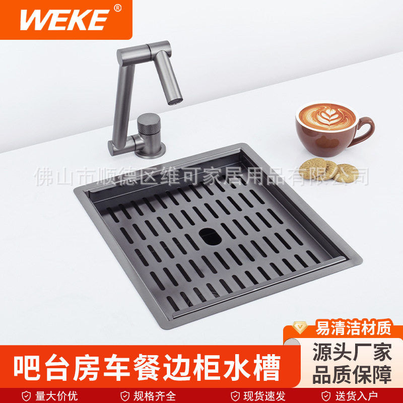 2024新款加厚304不锈钢水槽带沥水盖板吧台小单槽厨房茶水间配套
