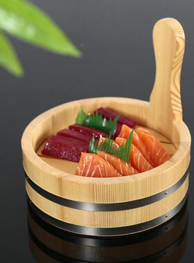 韩单柄提手木桶寿司盘寿司刺身料理盆QKO特色日餐意境菜木具海鲜
