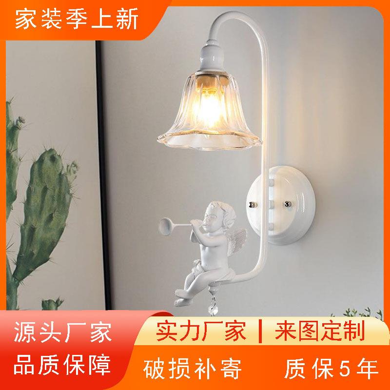 现代简约E14树脂天使吹喇叭小鸟卧室床头灯壁灯led水晶玻璃