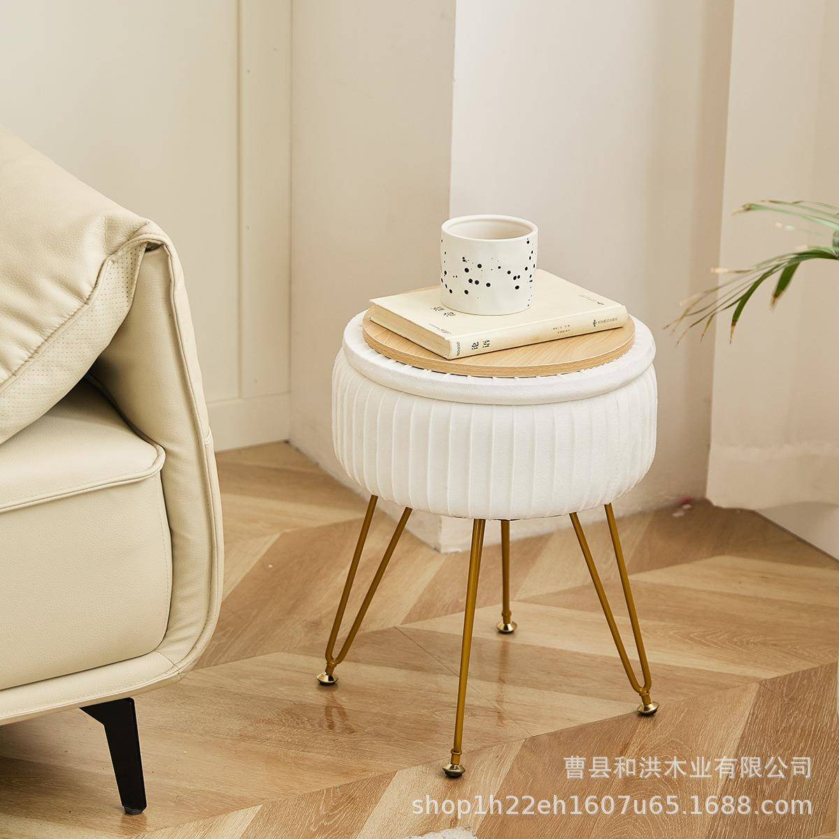 卧室化妆凳北欧创意收纳箱小茶几桌储物金属腿沙发搁脚凳布艺圆凳