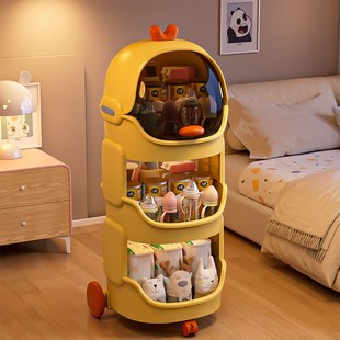 可爱床头置物架婴儿物品零食玩具收纳架床边夹缝多层可移动小推车