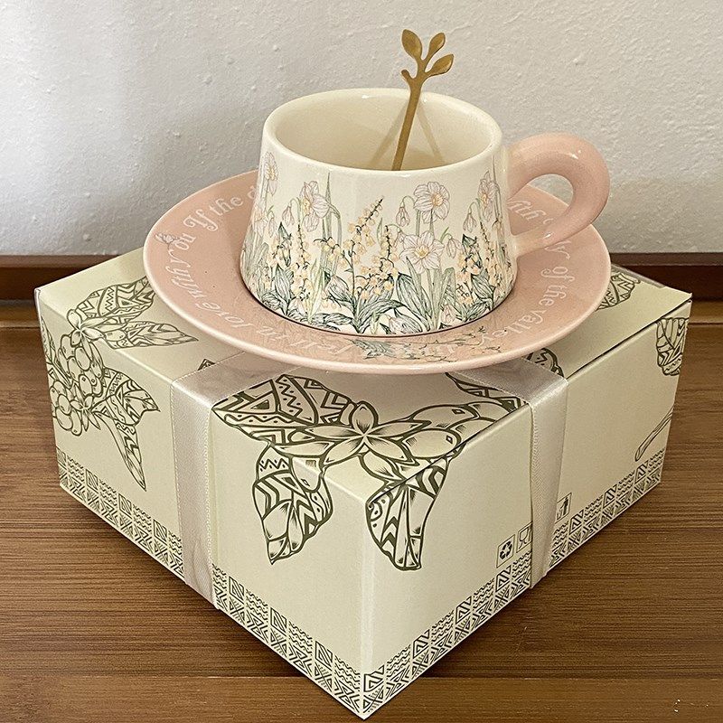 油画风铃花咖啡杯陶瓷杯碟精致复古下午茶杯子送女生闺蜜礼物实用,节庆用品/礼品,创意礼盒/礼品套组,淘宝优惠券,粉丝福利购,淘宝优惠卷