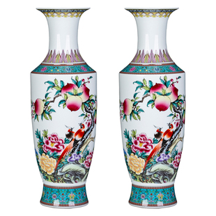 景德镇陶瓷粉彩高落地大花瓶大号中式家居客厅插花装饰工艺品摆件