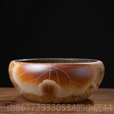 高档景荷德镇雕莲刻陶瓷缸桌面小号客厅青鳉金鱼鱼缸花乌龟缸碗莲