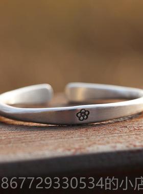 高档999银手工原创纯设计心磨砂古法覆实古花手镯送女友梅闺蜜