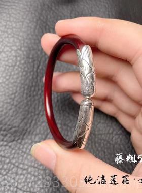 高档西藏鸡血民藤手镯节木品手镯族无风藤镯情侣款木质饰男女生日