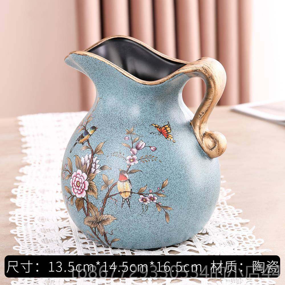 高档欧式瓷轻奢陶彩绘花瓶 工艺客小厅插花奶壶家饰居装复古文艺
