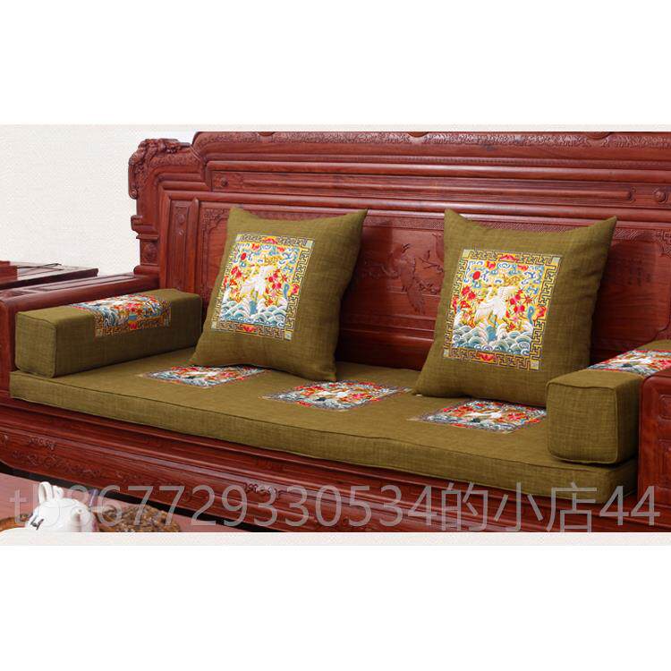 高档海中式红木沙发垫子套棉麻椅垫靠防滑坐绵垫棕垫罗汉床垫中国